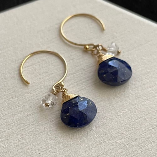14kgf ラピスラズリ×ハーキマーダイヤモンド ピアス／イヤリング  