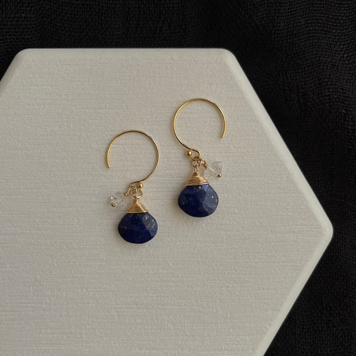 14kgf ラピスラズリ×ハーキマーダイヤモンド ピアス／イヤリング  