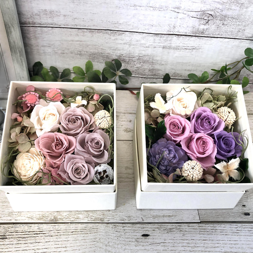 プリザーブドフラワー お花の見えるボックスフラワー 正方形 蓋付き