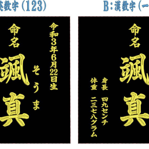 命名刺繍：黒生地×ゴールド額縁【命名書】【出産祝い】【名入れ