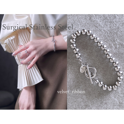 再販‼ 軽量 サージカルステンレス 6mmボール ブレスレット ＊シルバー