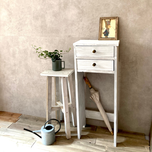 チェストとハイスツールのセット】木製 玄関収納 かわいい四つ脚