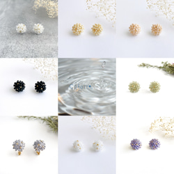 コヒトツブ　粒々の花が咲くガラスビーズのイヤリング/ピアス　マットブラック　つや消しがしっとり馴染む 13枚目の画像
