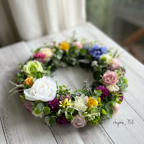 お花畑のようなリース1 (マルチカラー・24cm・アーティフィシャル