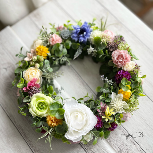 お花畑のようなリース1 (マルチカラー・24cm・アーティフィシャル