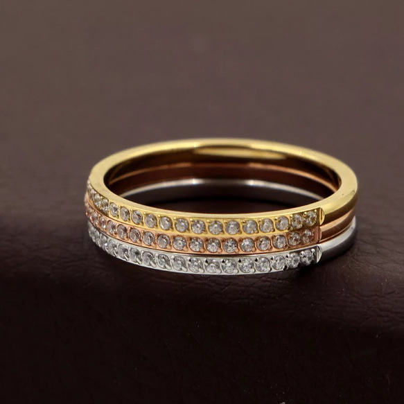 極細1.5mm CZダイヤモンド ステンレス製 ピンキーリング 指輪 2枚目の画像