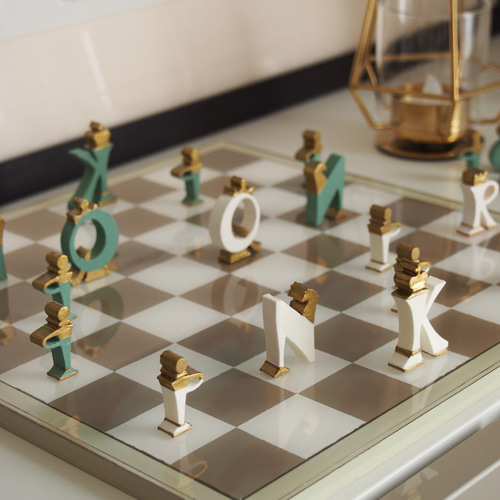 英語教材　チェス 受注制作】ALPHABET CHESS OBJET ＊フレンチ＊グレイッシュ
