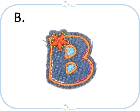 ES15【 B 】アップリケ 刺繍 デニム アルファベット イニシャル ハンドメイド デザイン 名前 denim 1枚目の画像
