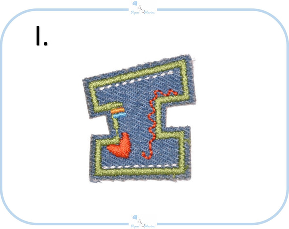 ES15【 I 】アップリケ 刺繍 デニム アルファベット イニシャル ハンドメイド デザイン 名前 アイロン ワッペン 1枚目の画像