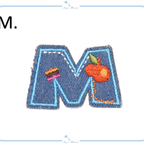 ES15【 M 】アップリケ 刺繍 デニム アルファベット イニシャル