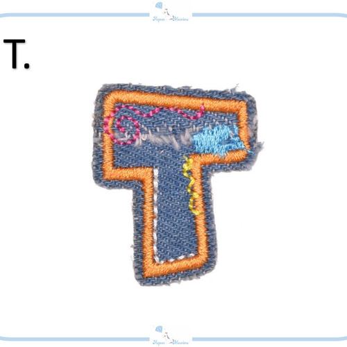 アイロンワッペン　オーダー　刺繍ワッペン　アップリケ　イニシャル　名入れ ES15【 T 】アップリケ 刺繍 デニム アルファベット イニシャル