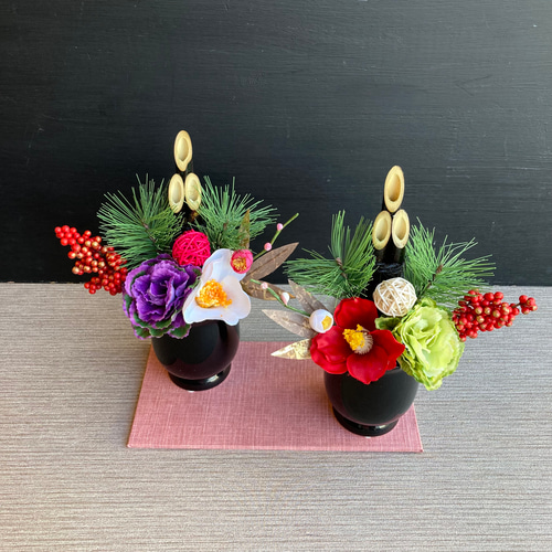 より可愛くなりました♪【大人気】お正月 ミニ門松 ーつや黒・受注制作