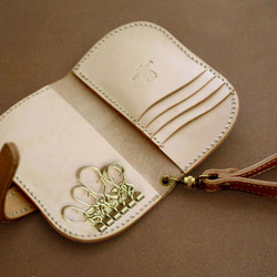 真皮雙折卡片鑰匙包翻蓋（定做） 手工縫製 Nume 皮革 天然牛皮 牛皮天然 第2張的照片