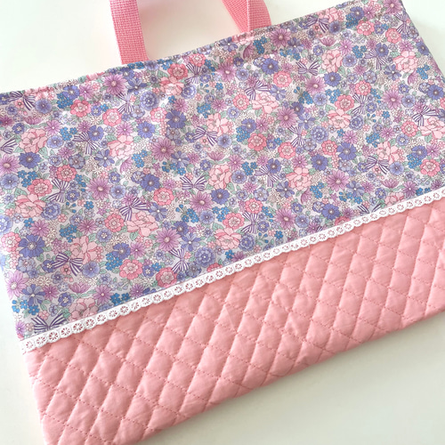 花柄とリボン ラベンダー レッスンバッグ5点セット 可愛い 入園入学 上