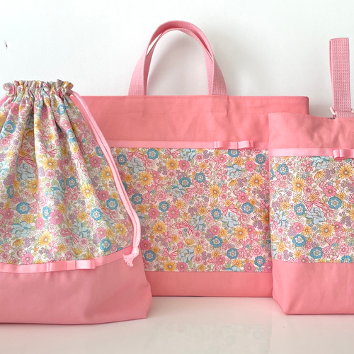 花柄とリボン ラベンダー レッスンバッグ5点セット 可愛い 入園 花柄とリボン ラベンダー レッスンバッグ5点セット 可愛い 入園