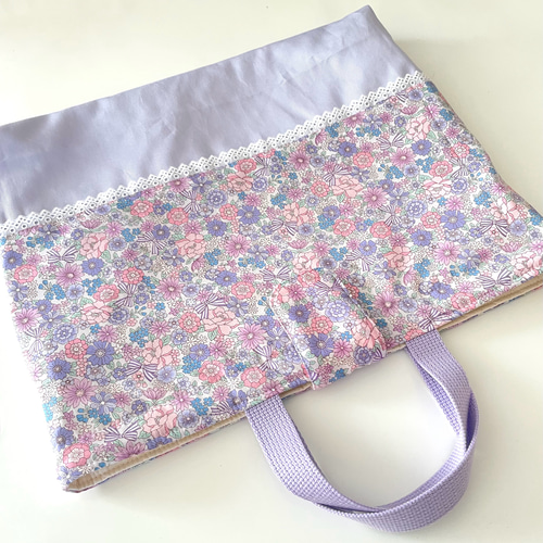 再販】花柄とリボン ラベンダー レッスンバッグ5点セット 可愛い 入園