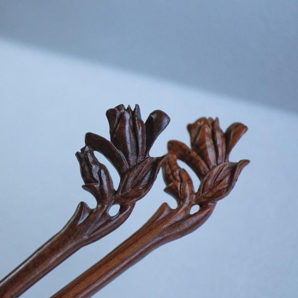 木蓮のかんざし　タガヤサン　木製　和装髪飾り　簪　 4枚目の画像