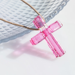 十字玻璃「十字[粉紅色]」項鍊[可以選擇繩子的顏色和長度][可以選擇粗鏈][定制]&lt;&lt;免運費&gt; 第7張的照片