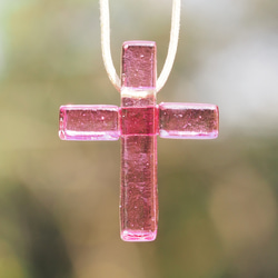 十字玻璃「十字[粉紅色]」項鍊[可以選擇繩子的顏色和長度][可以選擇粗鏈][定制]&lt;&lt;免運費&gt; 第6張的照片