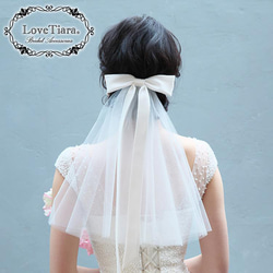 チュール リボン ヘッドドレス【フェアリー】(H-159)| ウエディング 前撮り 結婚式 花嫁 韓国 ベール 披露宴 1枚目の画像