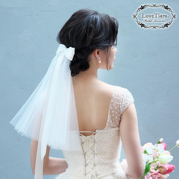 チュール リボン ヘッドドレス【フェアリー】(H-159)| ウエディング 前撮り 結婚式 花嫁 韓国 ベール 披露宴 3枚目の画像
