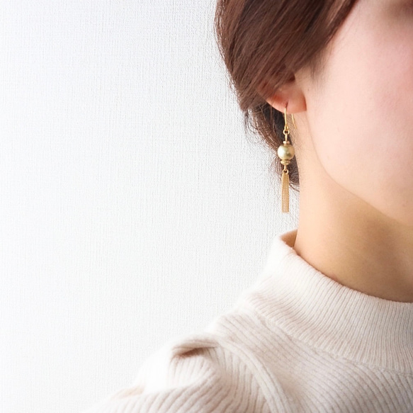 コットンパール×ショートチェーンタッセル ピアス/イヤリング