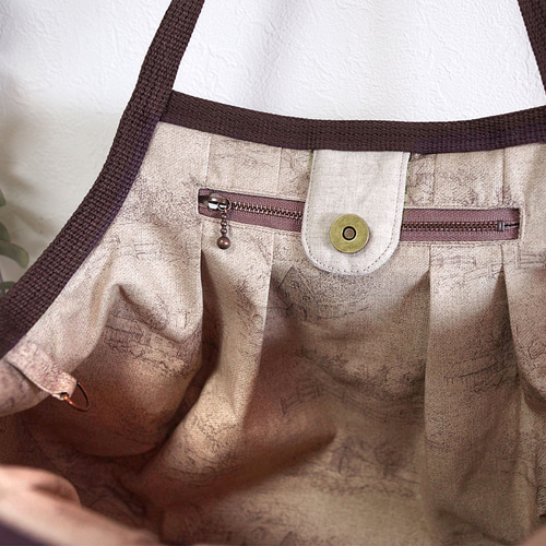 ◇刺繍リネンのグラニーバッグ◇生成りニュートラルカラー◇ポケットOP 