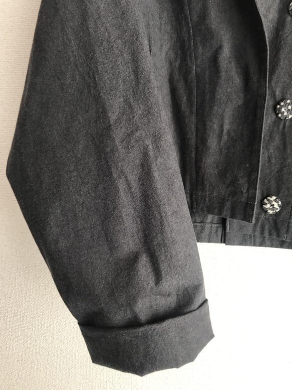 （Hjärta) 先染綿ボイルバフクロス　HAORI short   dark grey　遠州織物 9枚目の画像