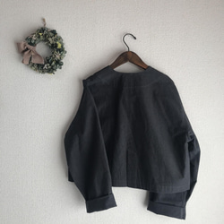 （Hjärta) 先染綿ボイルバフクロス　HAORI short   dark grey　遠州織物 8枚目の画像