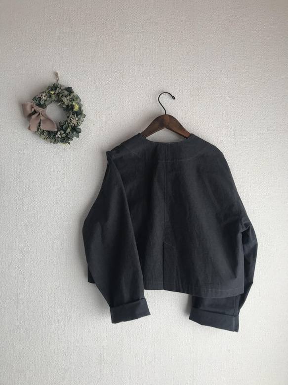 （Hjärta) 先染綿ボイルバフクロス　HAORI short   dark grey　遠州織物 8枚目の画像