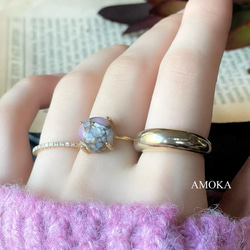 【十月生日石】silver925 18KGP 銅粉紅蛋白石戒指天然石戒指戒指尺寸調整 第4張的照片