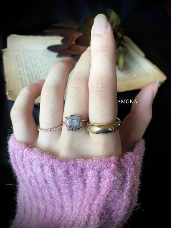 【十月生日石】silver925 18KGP 銅粉紅蛋白石戒指天然石戒指戒指尺寸調整 第14張的照片