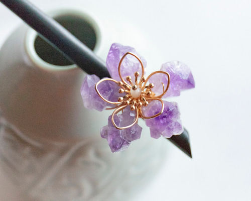 新作☆大人の髪飾り　花香る宝石(アメジスト 38ae213d6107819dfca20427f1fa26