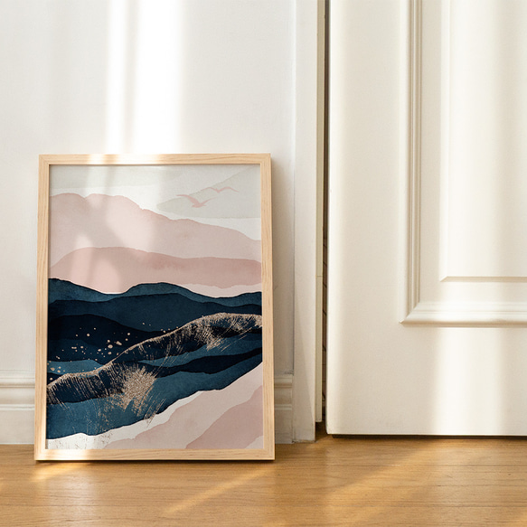 抽象画のポスター　/ i0523 / 風景　ピンクと紺 2枚目の画像
