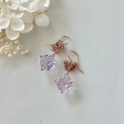&lt;&lt; 二月生日石 &gt;&gt; 紫水晶雕刻石耳環/耳環 第2張的照片