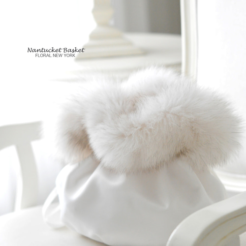 フォックスファー付きインナーバッグ】シャドーホワイト かごバッグ