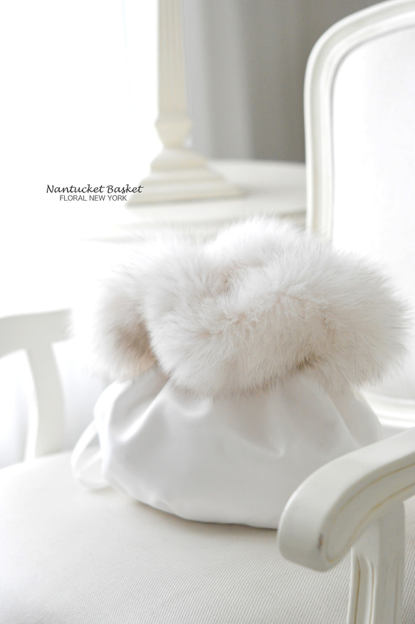 フォックスファー付きインナーバッグ】シャドーホワイト 編織包