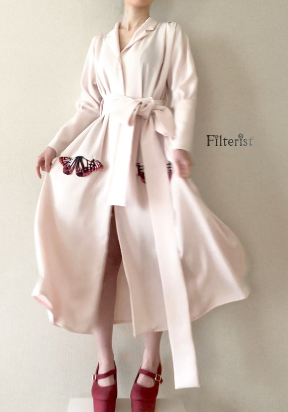 蝶々フラップポケットの2Wayワンピース-Pink×春色アカボシゴマダラ- 4枚目の画像