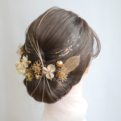 G57 ゴールド　ドライフラワー　髪飾り　成人式　卒業式　振袖　結婚式　和装 3枚目の画像
