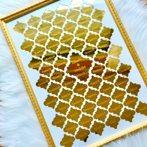 参加型結婚証明書コラベルタイル型 席札 ミラーゴールド 席次表・席札