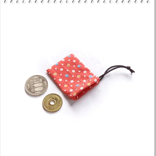 豆巾着＼ドット柄／ゴム紐・ミニチュア 巾着袋（赤 レッド 水玉