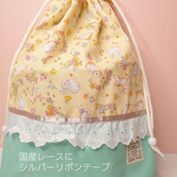 【送料\185】『うさぎyellow』着替え袋40×31　リュック型　２Way　入園入学【合計7000円以上送料無料】 3枚目の画像