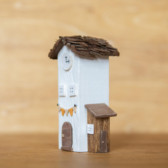 [受注制作]ミニチュア クロック ハウス <ホワイト> 木製 インテリア 北欧雑貨 置物　子供部屋 プレゼント 3枚目の画像