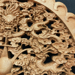 九龍戯珠 26.5cm（龍・竜・雲) 参次元彫刻『雅』 透かし彫 楠彫刻 8枚目の画像