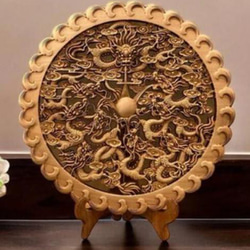 薔薇　龍図　精密彫刻　木彫　大型　透かし彫り　中国？　全長約57cm 龍鳳呈祥 （龍・鳳凰） 参次元彫刻『極』 （アンティーク調