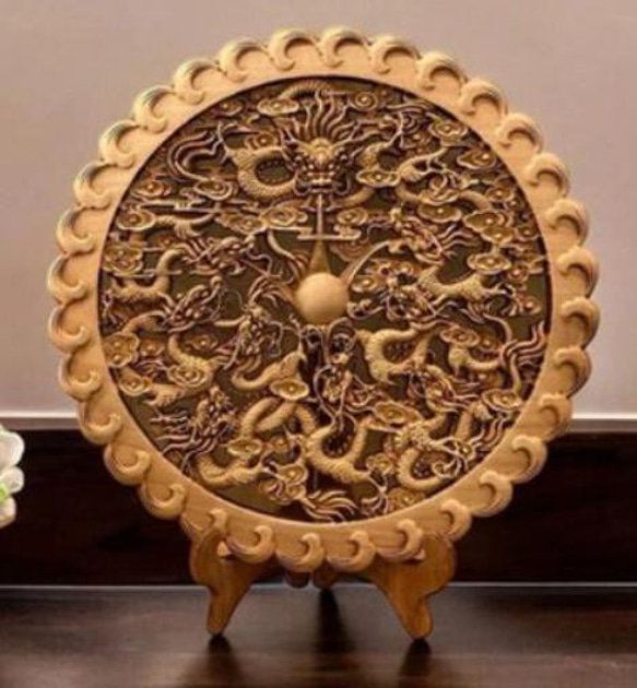 透かし彫り 中国 神社 仏閣 画木製 鶴 細密彫刻 立体 風景アート