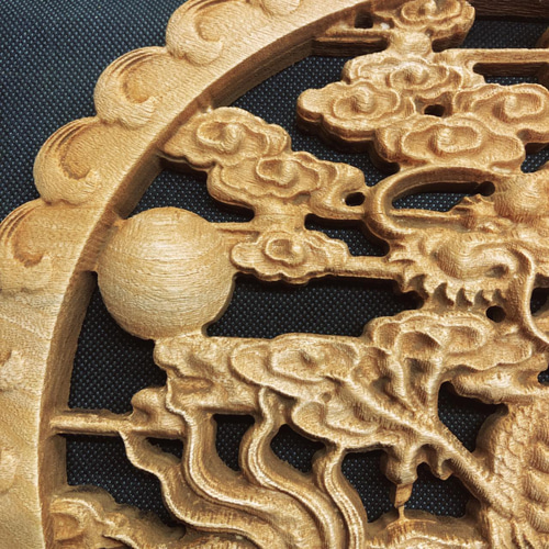 独龍戯珠 26.5cm（龍・竜・雲) 参次元彫刻『雅』透かし彫 楠彫刻