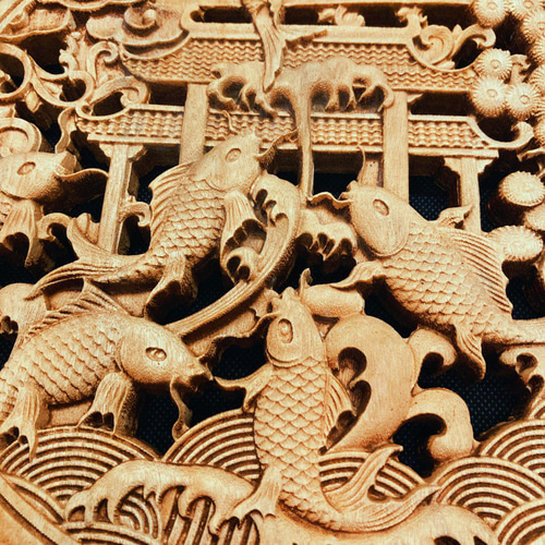 鯉が導く成功の奇跡』鯉登竜門 26.5cm（登竜門・滝登り) 参次元彫刻