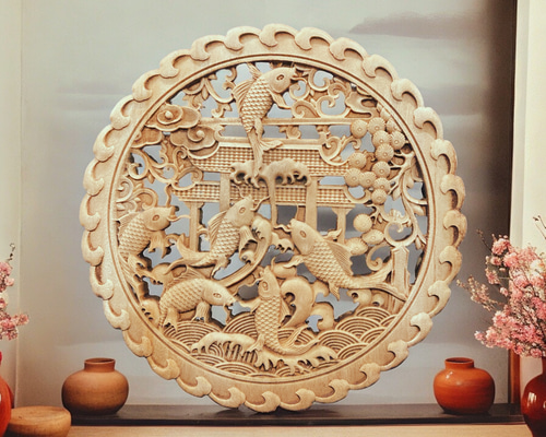 鯉が導く成功の奇跡』鯉登竜門 26.5cm（登竜門・滝登り) 参次元彫刻