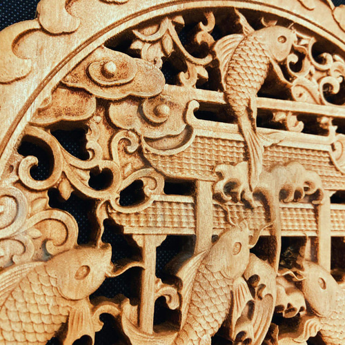 天然マンモス牙美しい手作り彫刻鯉の竜門登り香筒